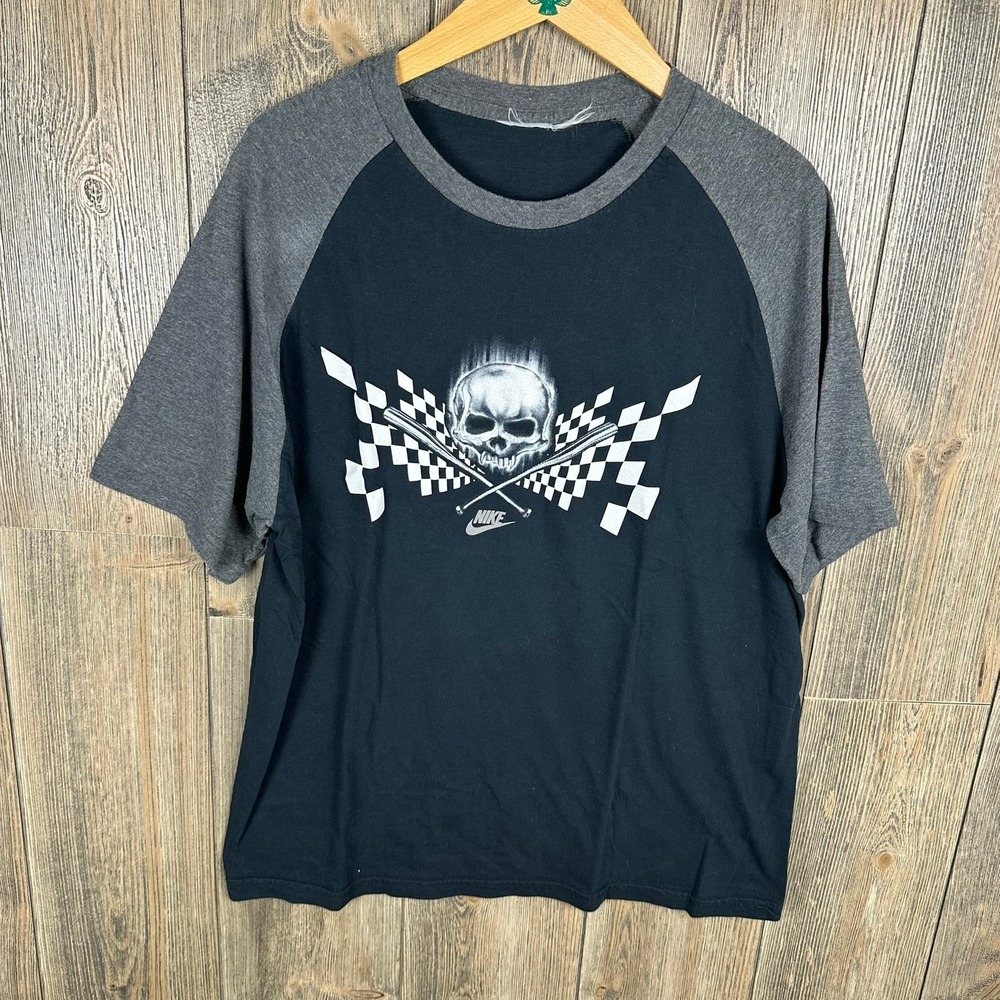 Nike Baseball Vintage Y2K Graphic T-Shirt Skull Raglan Short Sleeve Top Medium